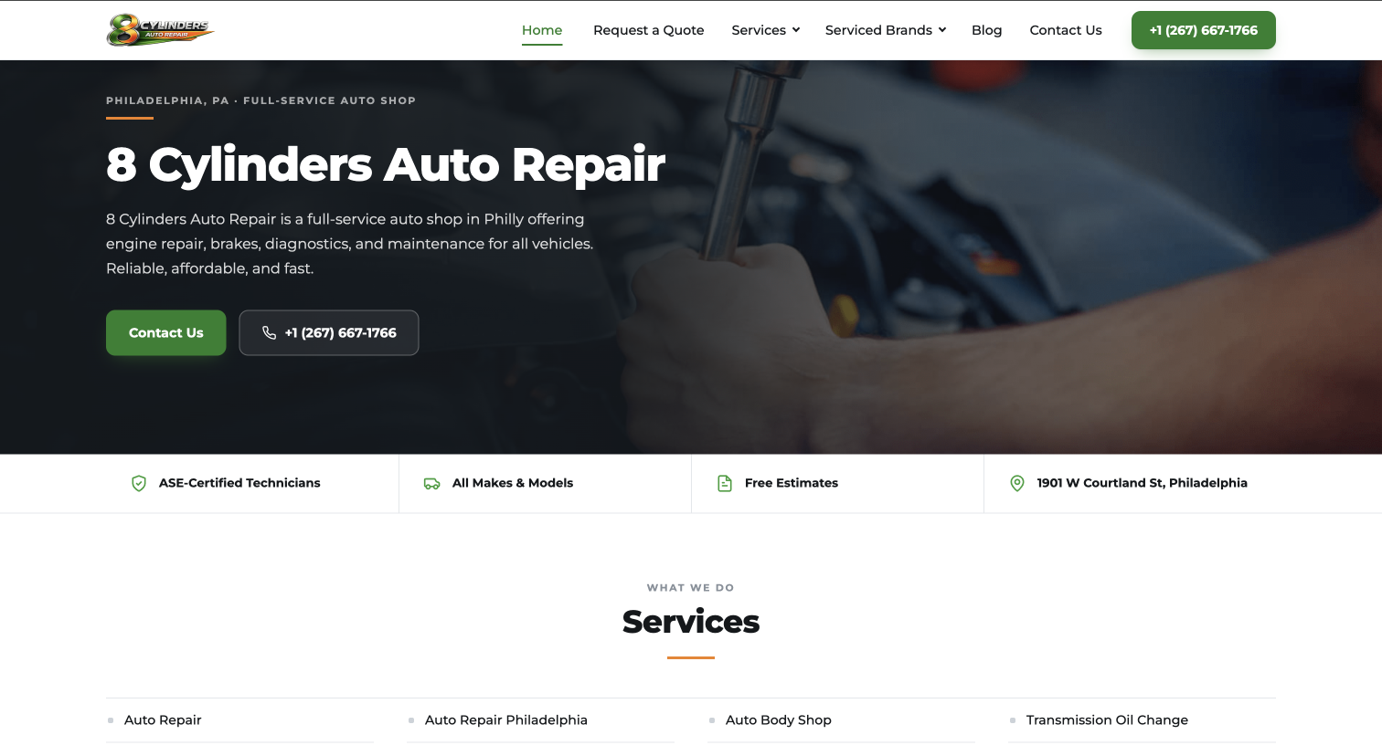 United Of Web Portfolio projet name 8 Cylinders Auto Repair